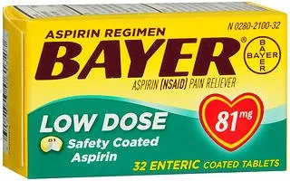 Bayer - 31284306132 - Pain Relief Bayer 81 mg Strength Aspirin Tablet 32 per Bottle
