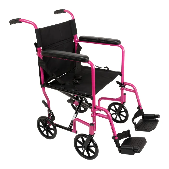 Compass Health Brands - Tca1916 - Probasics Transport Chair Aluminum 19&#34; Pink, With Swing Away Footrests.