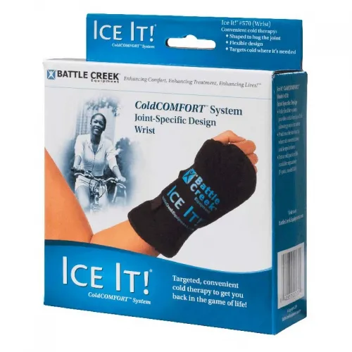 Battle Creek Equipment - Ice It! - 570 - Ice It Wrist System, 5" x 7".  The complete Cold Therapy System includes the 4.5" x 7" cold pack, fabric cover and three sewn-in straps with Velcro.