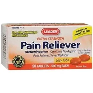 Cardinal Health - 4527487 - Leader Extra-Strength Pain Relief Easy Tabs, 500 mg (50 Count)