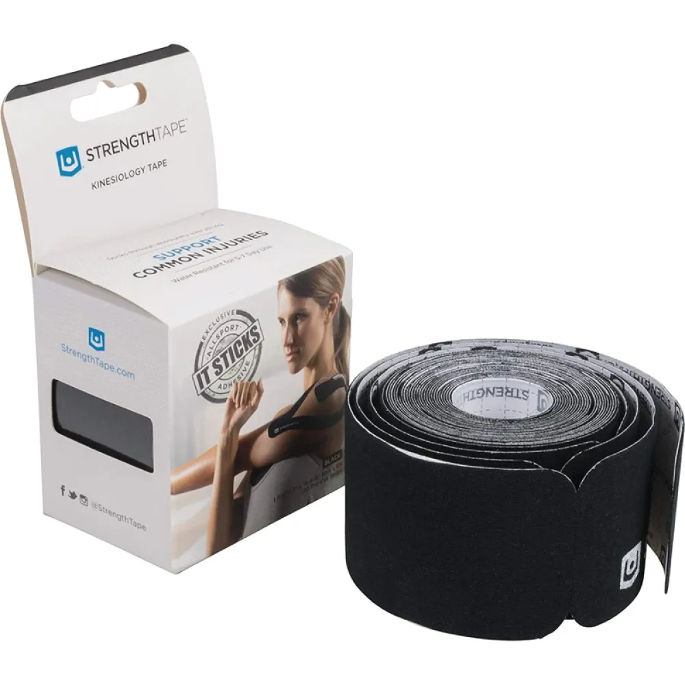 Carex Health Brands - StrengthTape - From: 6305-510PC To: 6380-510PC -   Kinesiology Tape 5M Precut Roll, Black, 16'4" L x 2" W.