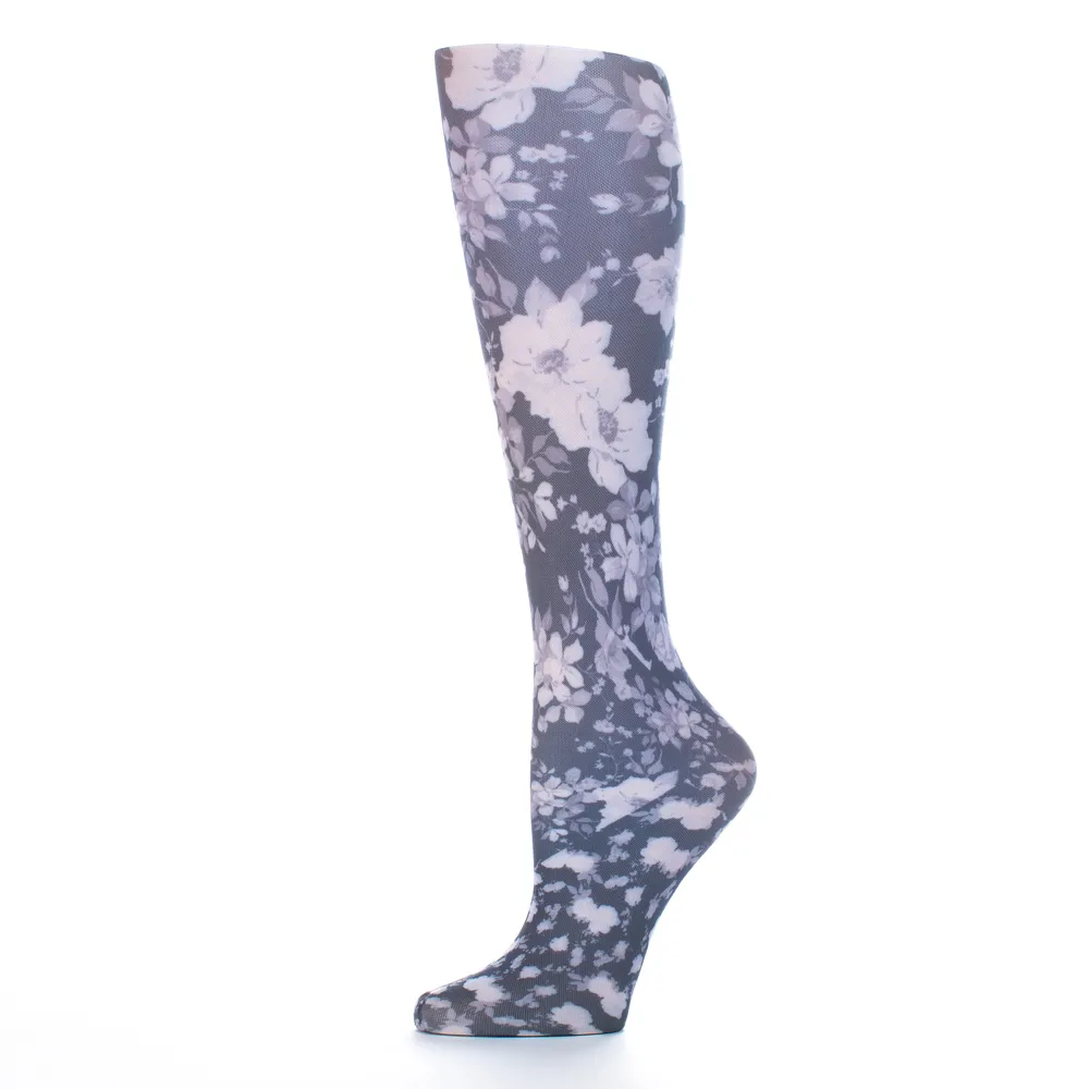 Celeste Stein Designs - From: CMPS-2205 To: CMPS-2206 - Inc Womens 8 15 mmHg Compression Sock Climbing Roses Black