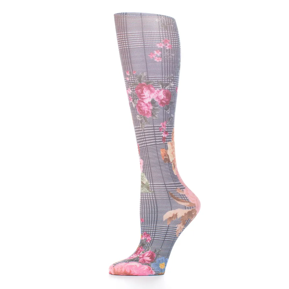 Celeste Stein Designs Inc - CMPSQ-2162 - Womens 8-15 mmHg Compression Sock-Queen-Flower Plaid