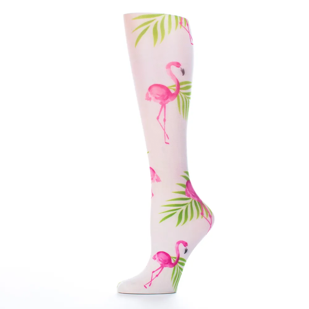 Celeste Stein Designs Inc - CMPSQ-2215 - Womens 8-15 mmHg Compression Sock-Queen-White Flamingos