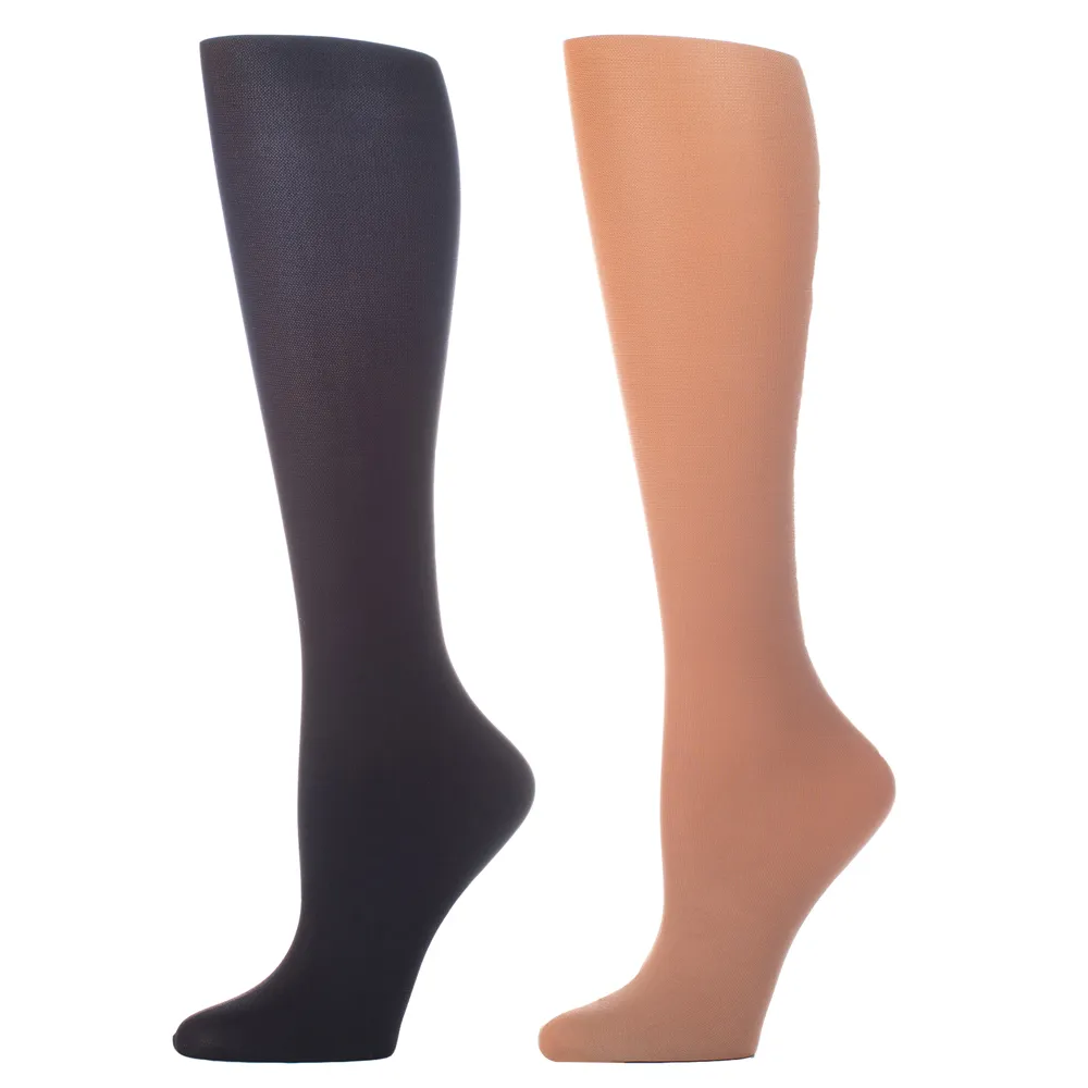 Celeste Stein Designs Inc - CMPSQ-2PK-BLK-ND - 8-15 mmHg Compression Sock-Queen-Black Nude (2 Pack)