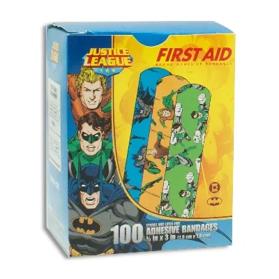Dukal - American White Cross Stat Strip - 10791 -  Adhesive Strip  3/4 X 3 Inch Plastic Rectangle Kid Design (Batman / Green Lantern / Aquaman) Sterile