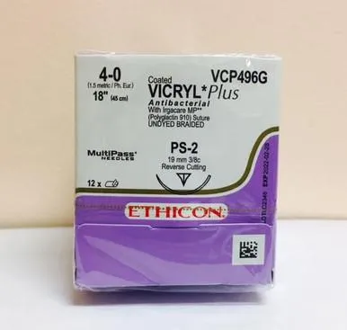 Ethicon Suture                  - Vcp495h - Ethicon Vicryl Plus Coated Antibacterial Suture Precision Point Reverse Cutting Size 50 18" 3dz/Bx