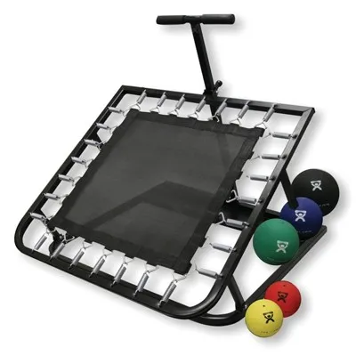 Fabrication Enterprises - CanDo - From: 10-3133 To: 10-3135 - Adjustable Ball Rebounder Set with Rectangular Rebounder, Vertical Metal Rack, 5 balls (1 each: 2,4,7,11,15 lb)