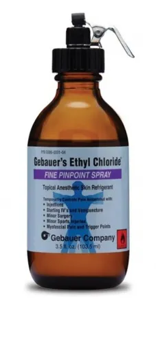 Gebauer - Ethyl Chloride - From: 0386-0001-03 To: 0386-0001-04 - Company Fine Pinpoint Stream Spray, 3&frac12; fl oz, Plastisol Coated Amber Glass Bottle (For Sales in the US Only) (Rx)