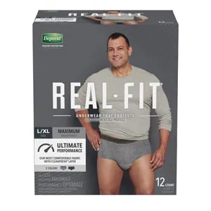Kimberly Clark - 50983 - Real Fit Underwear, Maximum Absorption, Men, Black & Grey, Large/ X-Large, 12/pk, 2 pk/cs