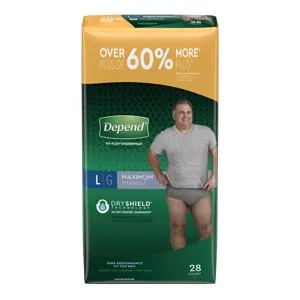 Kimberly Clark - 53745 - Underwear, Maximum Absorbency, Large, Men, Grey, 28/pk, 2 pk/cs