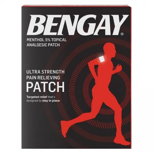 J & J Healthcare Systems - Bengay - From: 008149 To: 008150 - Johnson & Johnsonnsumer   Ultra Strength Pain Relieving Patch, Large size, 3.9" x 7.9", 4 Count. Active ingredient: Menthol 5% (Topical analgesic).