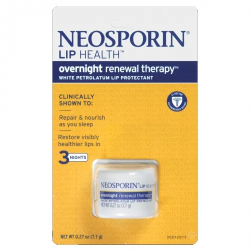 Johnson & Johnsonnsumer - 023871 - NEOSPORIN Lip Health Overnight Renewal Therapy, 0.27 oz. (7.7g). Active ingredient: White petrolatum, 77.4% (lip protectant).