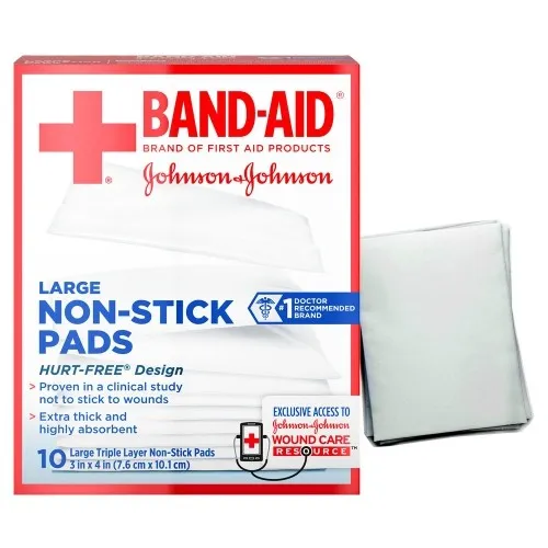 J&J - 116143 - J & J Band-Aid First Aid Non-Stick Pads, Large, 3" x 4", 10 ct.