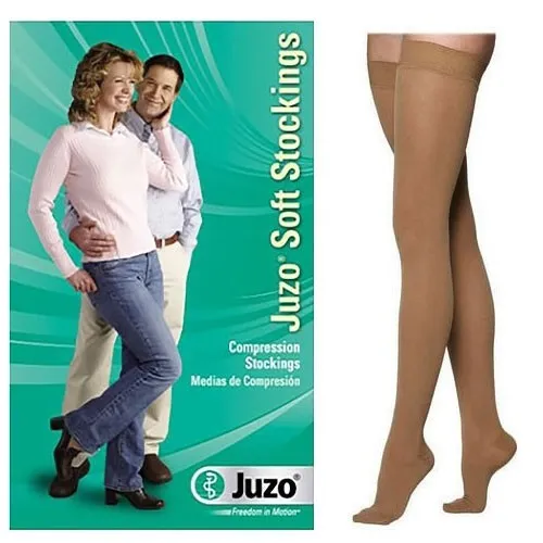 Juzo - 2002AGFFSBSH143 - Juzo Soft Thigh-High with Silicone Border, 30-40 mmHg, Full Foot, Short, Beige, Size 3.