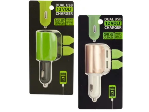 Kole Imports - EC061 - Dual Usb 12 Volt Car Charger With Add-on Port