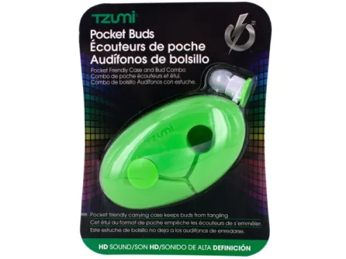 Kole Imports - EL461 - Green Pocket Ear Buds With Silicone Case