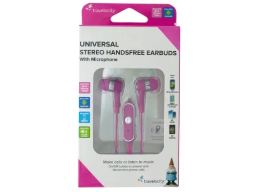 Kole Imports - EL752 - Pink Travelocity Universal Stereo Handsfree Earbuds