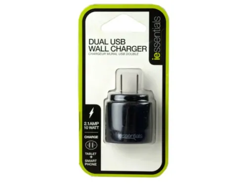 Kole Imports - EN265 - Iessentials Black Dual Usb Wall Charger