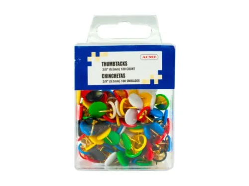Kole Imports - OP914 - 3/8  Assorted Color Thumbtacks 100 Count