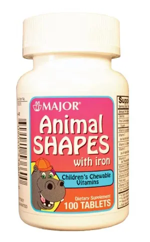 Major Pharmaceuticals - 700071 - Animal Shapes, Iron, Chewable, 100s, Compare to Flintstones, NDC# 00904-0536-60