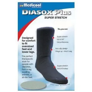 Medicool - Diasox - DPBXL - DiaSox Plus Oversize Socks, X-Large, Black, Care Sox Style, Unisex
