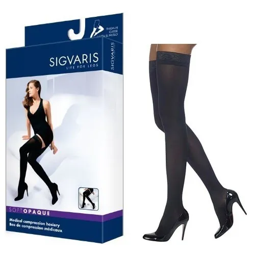 Sigvaris - 842NLLW99 - 842N Style Soft Opaque Thigh, 20-30mmHg, Women's, Large, Long, Black