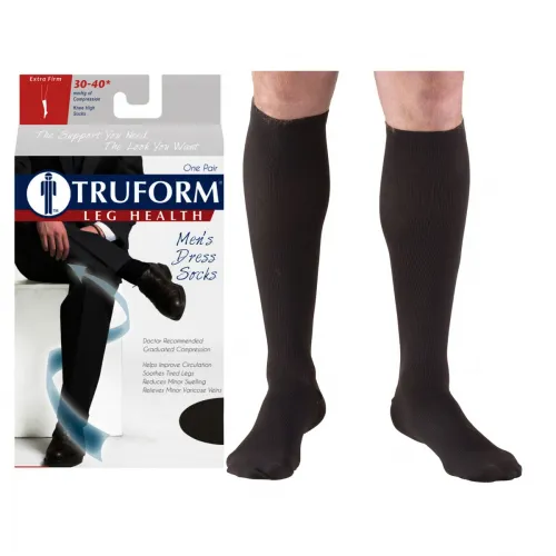 Surgical Appliance Ind - Truform - 1954BL-XL - Truform Men's Dress Knee High Support Sock, 30-40 mmHg, Closed Toe, Black, X-Large
