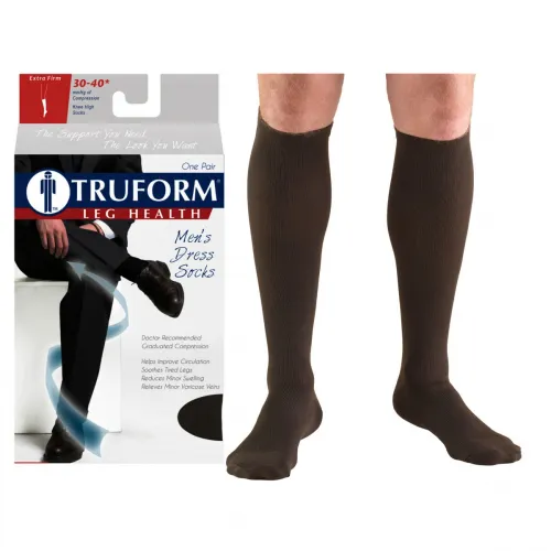 Surgical Appliance Ind - Truform - 1954BN-XL - Truform Men's Dress Knee High Support Sock, 30-40 mmHg, Closed Toe, Brown, X-Large
