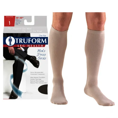 Surgical Appliance - Truform - 1954TN-XL - Truform Men's Dress Knee High Support Sock, 30-40 mmHg, Closed Toe, Tan, X-Large